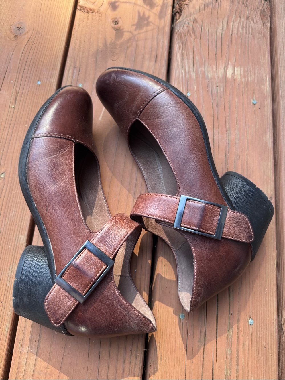 Dansko Roxanne Heels: Mary Jane Brown Leather Shoes Y2K Casual Cottagecore